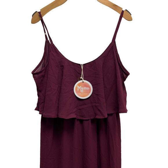 Show Me Your Mumu Caitlin Ruffle Maxi Dress Chiffon Merlot - Picture 5 of 8